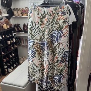 Tahari Tropical Leaf Print Linen Cropped Pants SzL